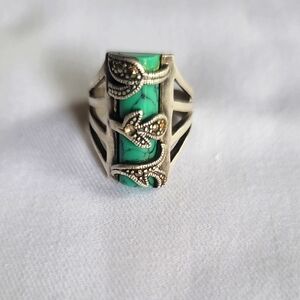 Sterling Silver Turquoise Ring With Ametite Stones Sz 6
